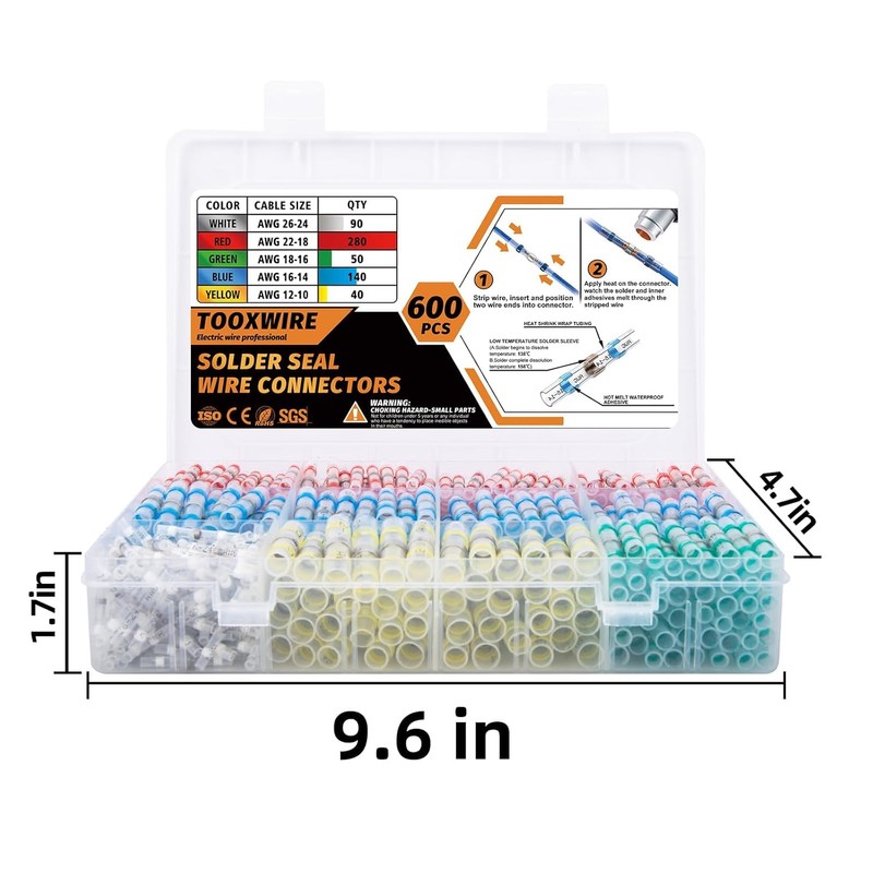 600PCS Solder Seal Wire Connectors, Heat Shrink Self Stick Solderless