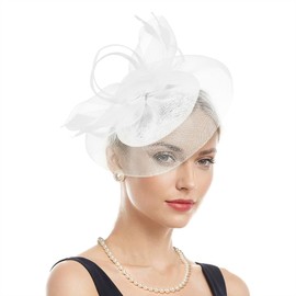 Zando Fascinators for Weddings, Feather Mesh Fascinator Clip, Faux Flowers White Fascinator, On A Headband Wedding Prom 2025, Hair Accessories Wedding Guest, Bride Hat, White, One Size