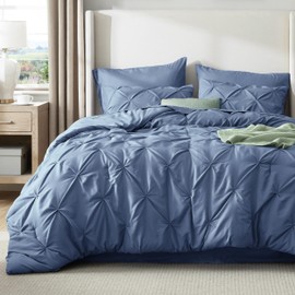 Bedsure California King Comforter Set Slate Blue - Bed in a Bag California King 7 Pieces, GentleSoft™ Pintuck Bed Set Gift for Family, Pinch Pleat Slate Blue Comforter with Sheets, Pillowcases & Shams