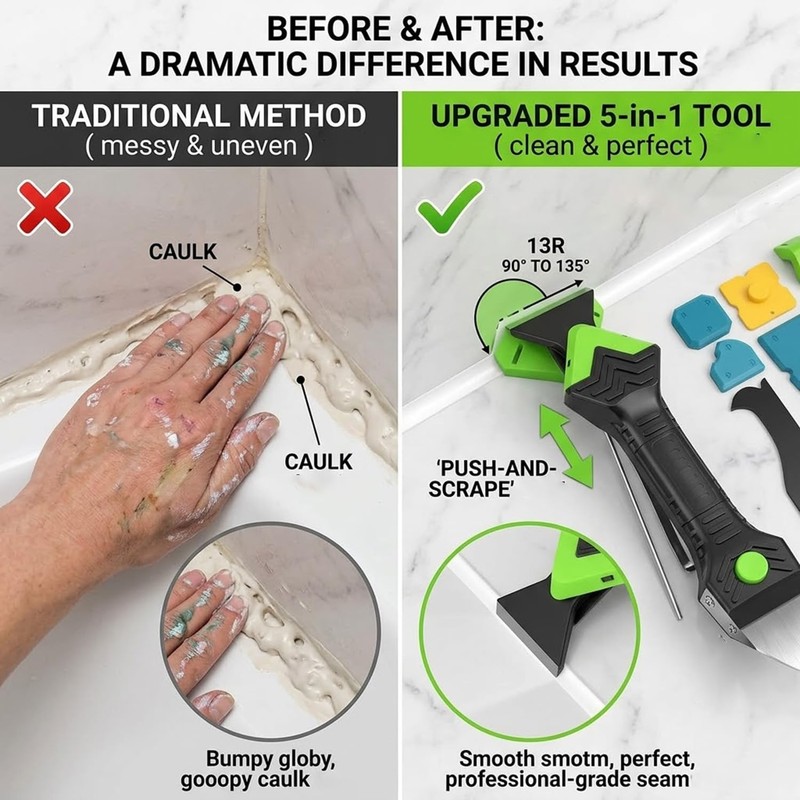 Silicone Caulking Tool 5 in 1,Caulk Remover Kit for Bathroom,