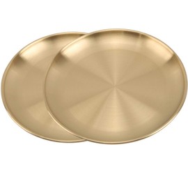 AIYoo Stainless Steel Gold Plates 2 Set Round Dinner Dishes 12 Inch Metal Plates Great for Picnic,Outdoor Camping Plate,Shatterproof Dishwasher Safe