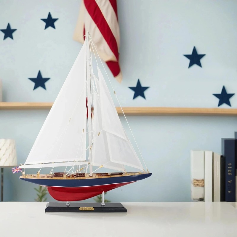 NAUTIMALL Wooden Sailboat Decor Ship Model 28" Endeavour America's Cup
