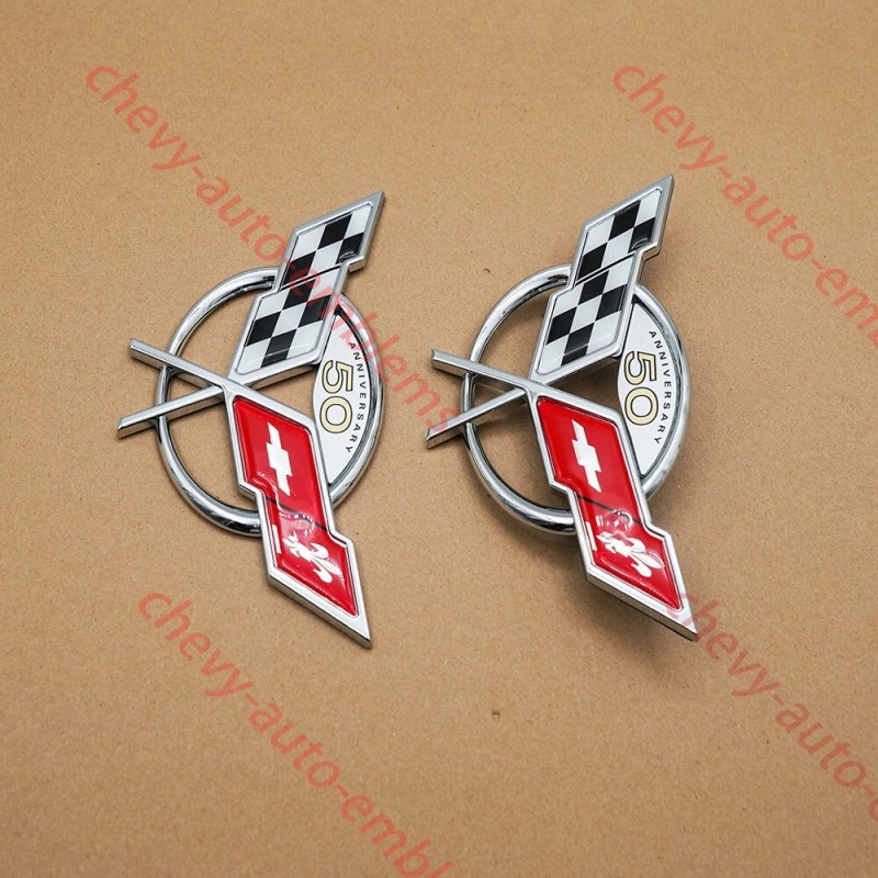 Truckemblems Pair Chrome Red For 1997-2004 C5 50TH Front Nose
