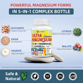 5-in-1 Magnesium Supplement 420 mg Complex, Glycinate, Malate, Citrate