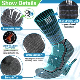 ANTSANG Merino Wool Hiking Socks for Men & Women Thermal Warm Winter Thick Cozy Athletic Crew Work Boot Gift Socks Stocking Stuffers 5 Pairs(Blue Grey Series,M)