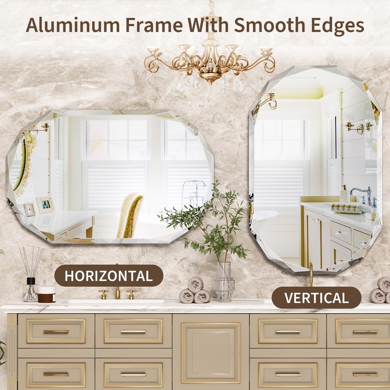 Suidia Bathroom Mirror, 20" x 30" Oval Wall Mirror, Frameless