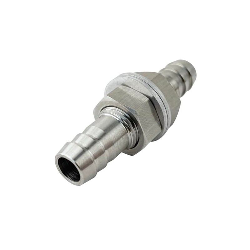 3/8" Hose Barb Thru-Bulk Bulkhead Straight Hex Union 304 Stainless