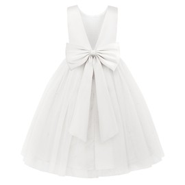 JerrisApparel Flower Girls Dress Wedding Satin Dresses Princess Birthday Party Prom Ball Gown (7T, White)