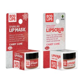 Eco Lips Sparkling Vanilla Mint Candy Cane Lip Mask and Sugar Lip Scrub for Holiday Gifting, Stocking Stuffers, 0.25 oz. (2 ct)