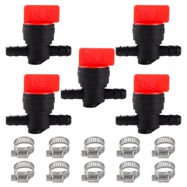 VooGenzek 5 Pieces 1/4 Inline On/Off Fuel Switch, 6-8 mm Inline Plastic Fuel Shut-off Valve with 10 Pieces Hose Clamps, for Lawn Mower Accessories