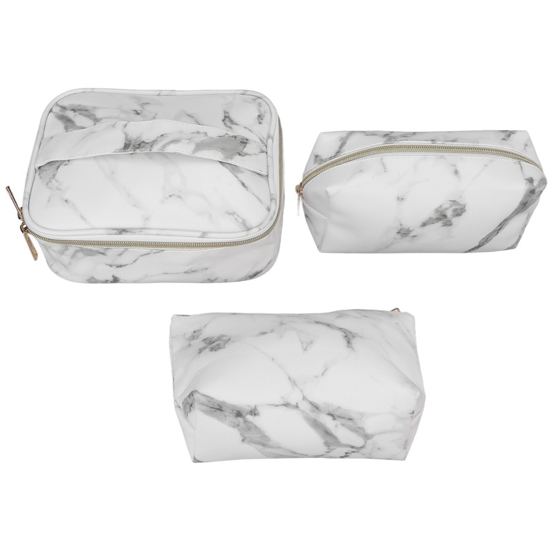 3Pcs Women Cosmetic Bag Marble Print Makeup Case Storage Handbag