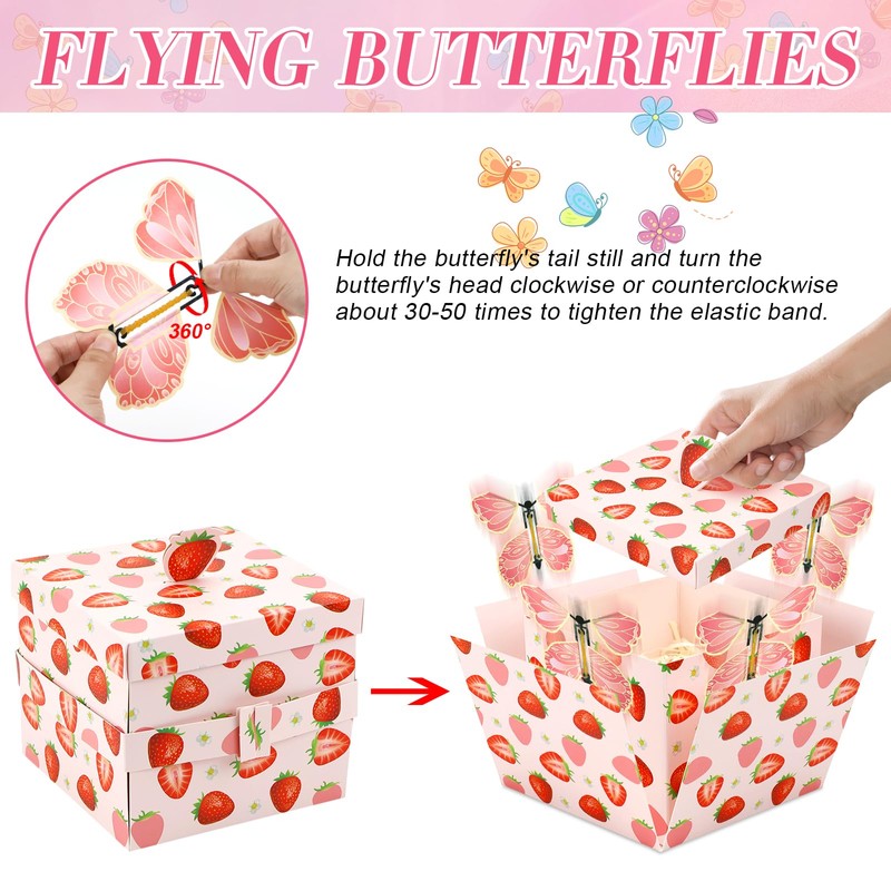 VZXZXE Surprise Gift Box Butterfly, Strawberry DIY Explosion Box, Birthday