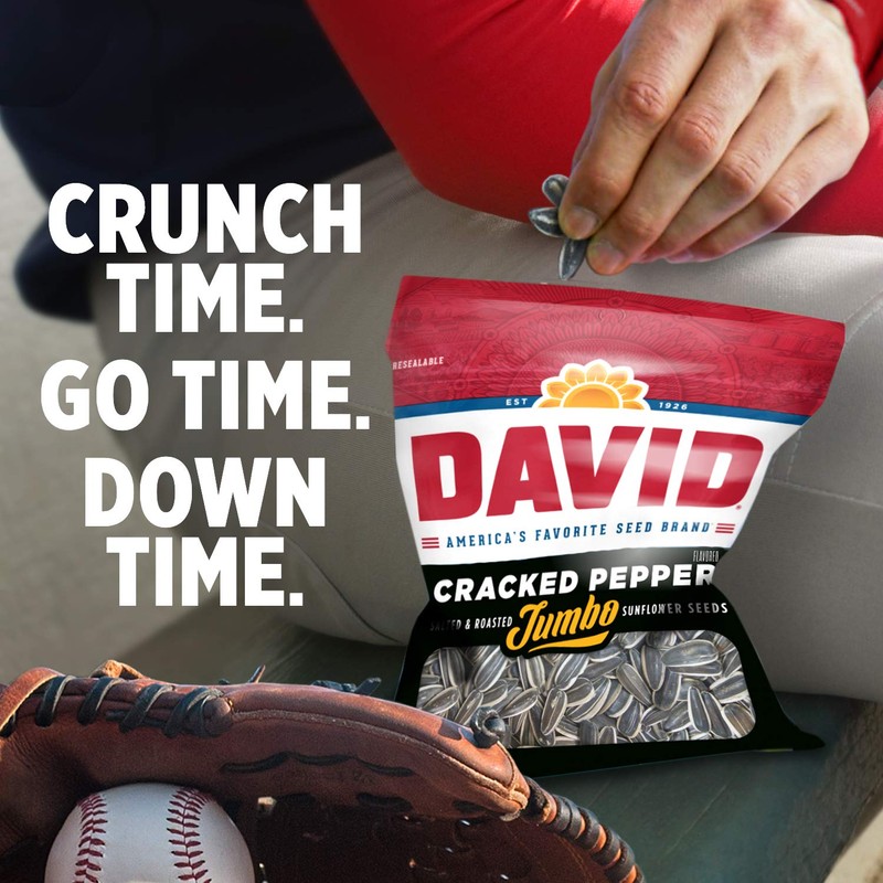 DAVID Roasted and Salted Cracked Pepper Jumbo Sunflower Seeds, Keto