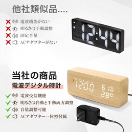 Radio Clock, Digital Alarm Clock, Loud Volume, 3 Pairs of Alarms, Snooze, Thermometer/Hygrometer, LED Display, Easy to Read Brightness Adjustment, Set Memory, Stylish, Wood Grain Style, Bedroom,