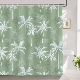 Bonhause Tropical Palm Tree Shower Curtain 72 x 72 Inch Summer Hawaii Coconut Tree Sage Green Decorative Bath Curtain Polyester Fabric Waterproof Bathroom Curtain with 12 Hooks