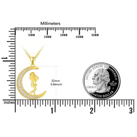 TANGPOET Singing Song Music Pendant Chain for Girls Women Ladies Necklace Silver 925 Gold-Plated Crescent Moon Birthday Jewellery Keepsake Gift for Daughter Niece Necklace, Sterling Silver, No