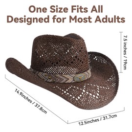 WQWOVRVO Cowboy Hat,Cowgirl Hat,Cowboy Hats for Women/Mens/Straw Wide with Shapeable Brim Western Cowboy Hat for Womens (US, Alpha, One Size, Brownish Color)