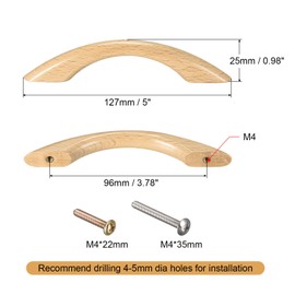 sourcing map Pack of 2 Wooden Handles 192 mm / 3.78 Inches 127 x 25 mm Hole Spacing for Kitchen Furniture Drawer Wardrobe Cabinet