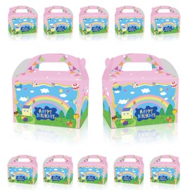 YOOUUQIAN Cartoon Pig Happy Birthday Decorations 12Pcs Anime Pink Birthday Party Gift Boxes for Kids Boys and Girls Party Theme Supplies
