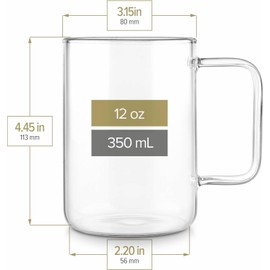 Teabloom Set of Two Premium Borosilicate Glass Cups - 12 Ounces / 350 ml - Stain-free and Microwave Safe
