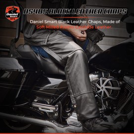 Daniel Smart Motorcycle Leather Chaps All Season Unisex Assless Chaps with mesh Under Lining & Customizable Fitting