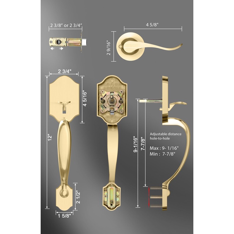 goldenwarm Gold Front Door Handle, Entry Door Handle and Reversible