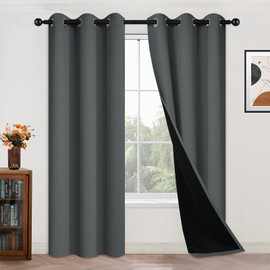 Yakamok 84 Inch Length 100% Blackout Curtains for Bedroom, 2 Thick Layers Thermal Insulated Grommet Total Blackout Drapes with Black Liner for Living Room (42Wx84L, Dark Grey, 2 Panels)