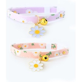 LeTradeJP Cat Collars, Set of 2, Cat Collars, Safety Buckle, Bell Included, Daisy Pattern, Safety Clasp, Cute Necklace, Suitable for Small Dogs, Ultra Lightweight, S, Safe, Adjustable, Polyester