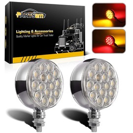 Partsam 2pc 3" Red/Amber Double Face Chrome Round Pedestal Lights 30 LED Sealed Clear Lens Fender Mount Stop Turn Tail Lights Replacement for Peterbilt/Freightliner Trucks Trailers, 10-30V