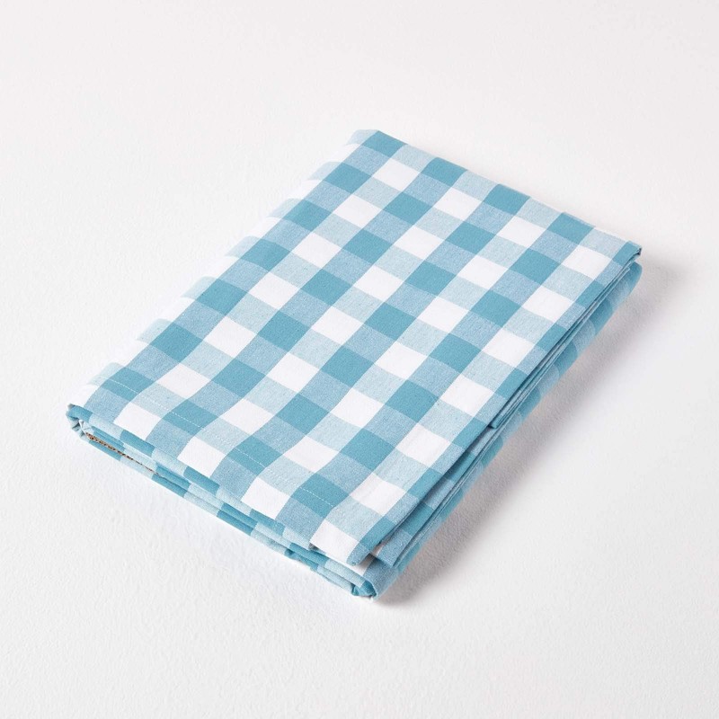 HOMESCAPES Blue Gingham Table Cloth Block Check Pattern 100% Cotton
