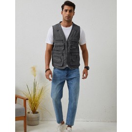 Gihuo Men's Fishing Vest Casual Utility Travel Safari Cargo Outdoor Work Photo Fly Vest Jacket with Multi Pockets (XXX-Large, Grey)
