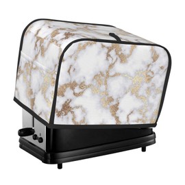 Modern Chic White Gold Foil Marble Toaster Cover with Pockets, Polyester Quilted 2 Slice Toaster Appliance Dust-proof for Kitchen Small Microwave Oven Appliance and Fingerprint Protection Women Gift