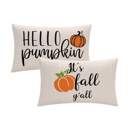 7COLORROOM Set of 2 It’s Fall Yall Throw Pillow Covers Autumn Harvest Hello Pumpkin Rectangular/Waist Cushion Cover Farmhouse Fall Decor Pillowcases 12”×20” for Thanksgiving Sofa Couch Bed