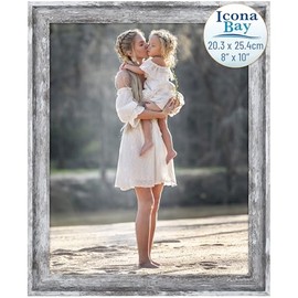 Icona Bay 10x8 Azure Grey Picture Frame, Cape Cod Style 10 x 8 Photo Frame, Table Top or Wall Mount, Bayou Collection
