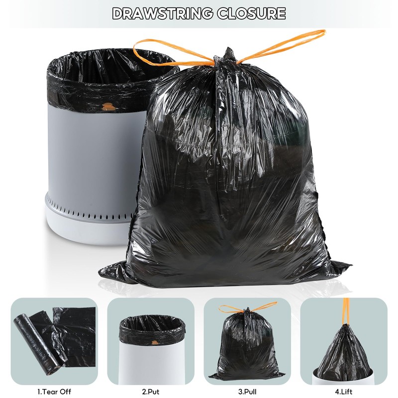 JOYBOS Trash Bags 5 Rolls/75Pcs, Drawstring Small Garbage Bags, 4