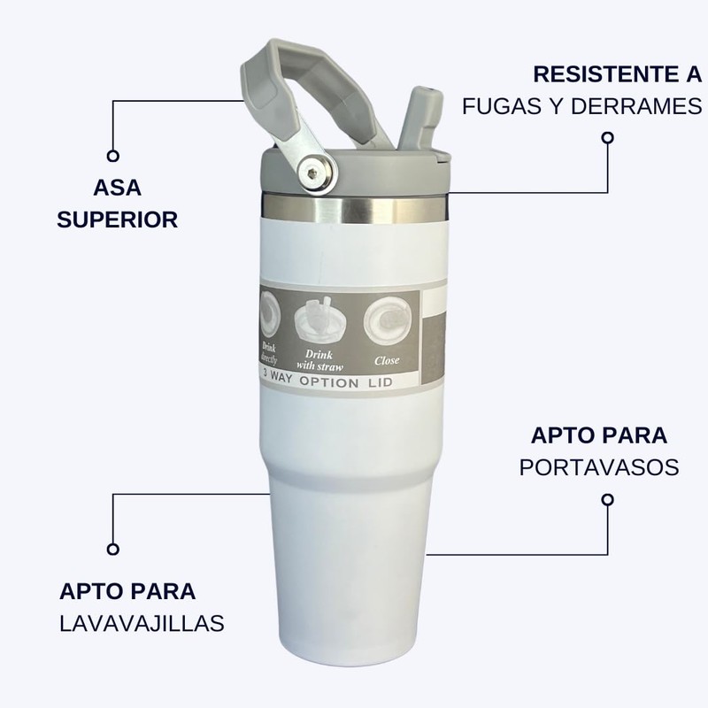 GIFTS & TOYS Termo Acero Inoxidable con Popote Y Asa