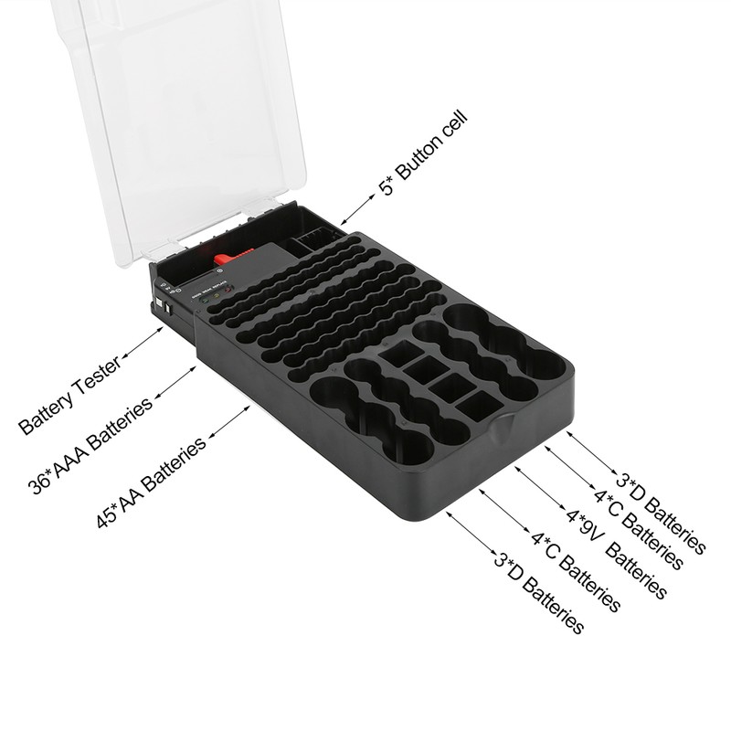 Multi Functional 104 Grids 3 Lights Battery Storage Case Organizer