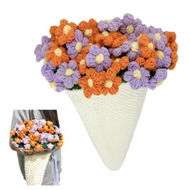 Cowenhey Flower Bouquet Blanket, Handmade Crochet Flower Blanket Scarf Tablecloth, Soft and Lightweight Knitted Throw Blankets for Birthday Wedding Valentine’s Day Home Decor (orange&purple)