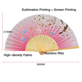 Raveahem Folding Silk Bamboo Hand Fan for men/women Chinese/Japanese Craft Handheld Fan for Gift,Dance,Festival,Club,Freaky,Event,Party,Decoration (Pink Butterflies In Flowers-2)
