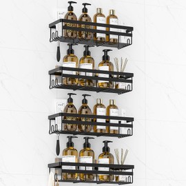 WOWBOX Shower Caddies 4 Pack - Adhesive Hanging Shower Shelf - Bathroom Organizers and Storage, No Drilling Stainless Shower Shelves for Home Decor, Bathroom Accessories (Large)