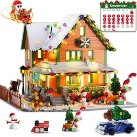 INSOON Advent Calendar 2025 Christmas House Mini Building Set with Light, 24 Days Countdown Snow Village Building Block Kit with Santa Claus Sleigh, Holiday Building Toy Gift for Adults Boys Girls 14+