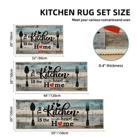 Tritard 100% Non Slip Kitchen Mats for Floor Washable Kitchen Rugs Sets of 3 Farmhouse Kitchen Runner Rug Soft Rustic Kitchen Floor Carpet for Hallway, Laundry, Sink, Office, Turquoise