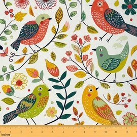 Tela de acuarela de pájaros de la selva de The Yard, tela impermeable de hojas coloridas de dibujos animados, plantas botánicas de primavera y verano, tela decorativa para exteriores, tela de