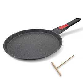 RANXINGST Non Stick Crepe Pan with Detachable Handle, 10 Inch Cast Aluminium Dosa Tawa Tortilla Pan, Pancake Pan Induction Compatible - Black