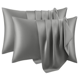 WOLTU Set of 2 Satin Cushion Covers, 50 x 70 cm, Premiun Pillowcase Soft Similar to Silk Cushion Cover, Hair and Skin Care, Silky with Zip, Dark Grey