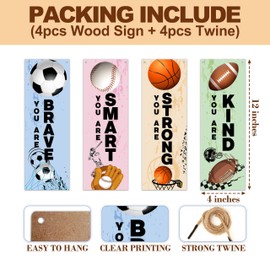 4pcs Sports Wall Decor, Inspirational Wall Art For Home, All Star Wooden Decorations, You Are Brave You Are Smart Wood Hanging Sign For Boys Room Playroom Nursery Kids Room Decor, 07