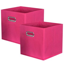 powerking Fabric Storage Box Bins, 2 Pack Foldable Cloth Storage Cube Organizer Drawer with Metal Handle For Closet And Toys Storage,Fuchsia