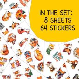 64pcs Fox Stickers - Cute Fox Sticker Waterproof Decals for Water Bottles Laptop Luggage Computer Scrapbooking Teens Adults Girls Kids Funny Party Birthday Decorations