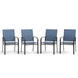 MIXPATIO Patio Dining Chairs Set of 4, Outdoor Textilene Dining Chairs, Patio Furniture Chairs with Armrest, Blue