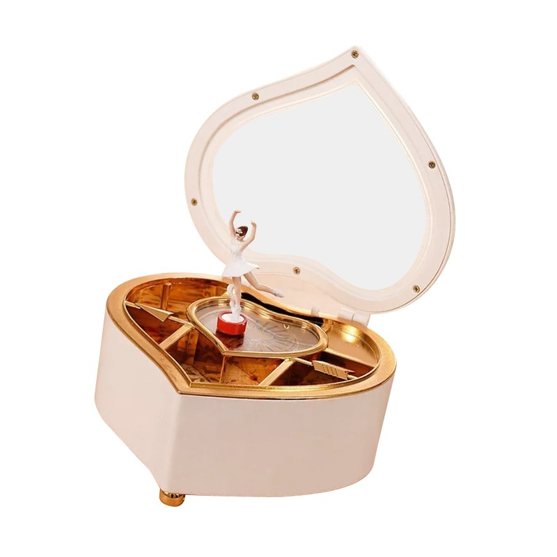 Music Box White Ballet Dancing Girl Heart Shaped Clear Melody